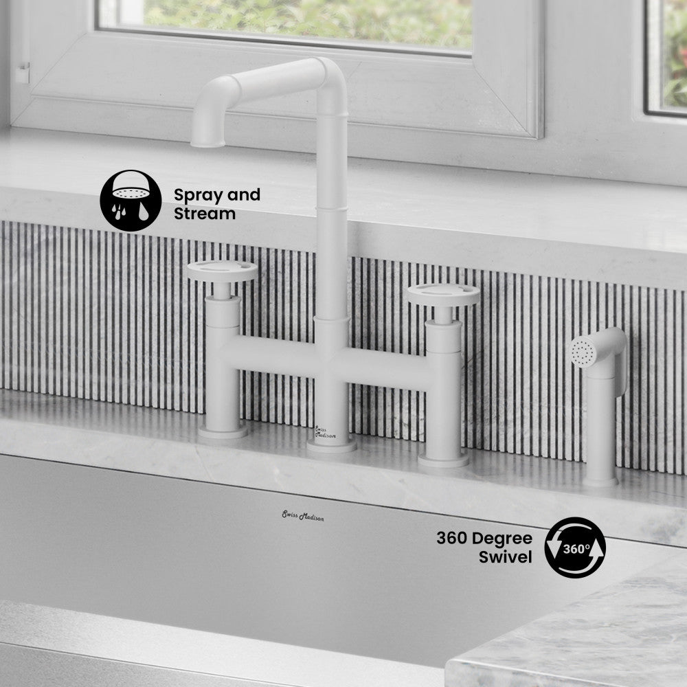 Avallon Pro Widespread Kitchen Faucet with Side Sprayer in Matte White
