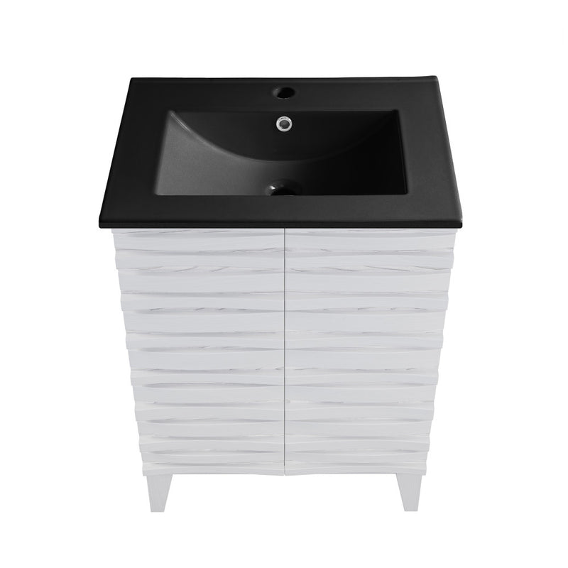 Cascade 24 in. White Oak Bathroom Vanity With Black Ceramic Sink Top