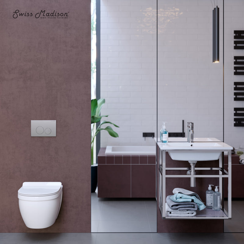 Ivy Wall-Hung Toilet Bundle 0.8/1.6 GPF Dual Flush in Glossy White with Flush Plate