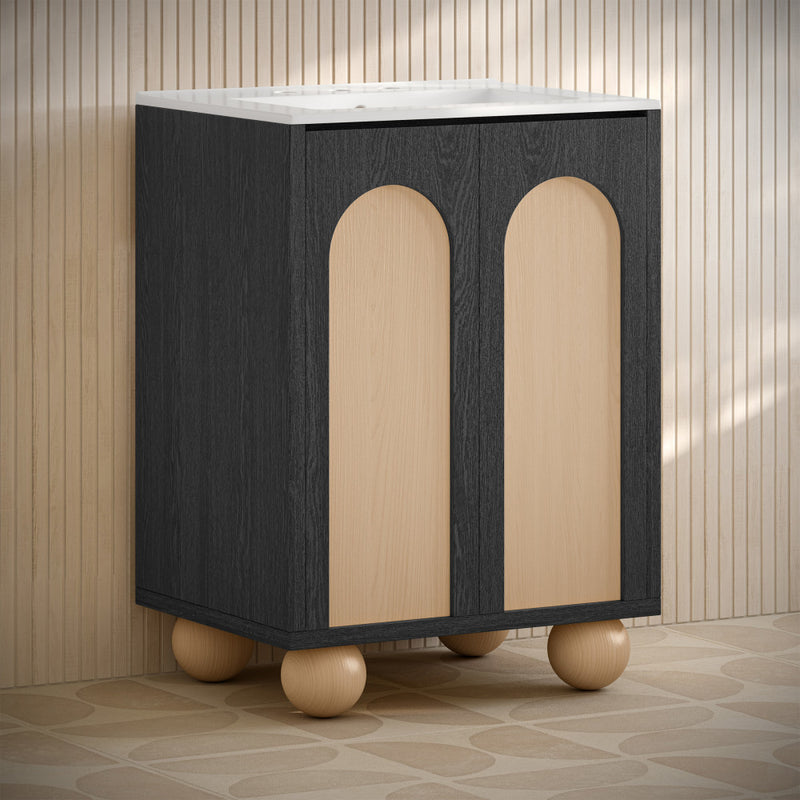 Plaisir II 24" Freestanding Bathroom Vanity in Black Oak with 3-Hole Widespread Sink Top