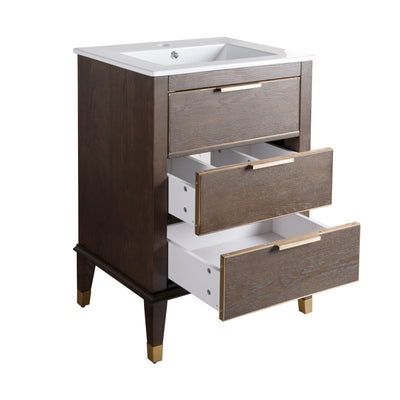 Hugo 24" Freestanding Bathroom Vanity in Brown Oak with Sink Top