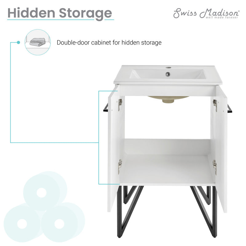 Annecy 24" Freestanding Bathroom Vanity in Mondrian White with Sink Top