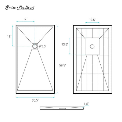 Terre P Series 60" x 36" Reversible Drain Shower Base