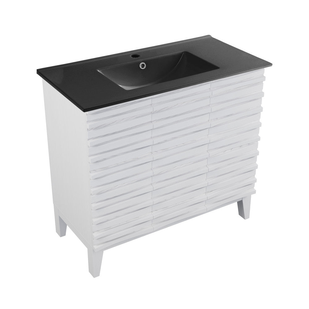 Cascade 36 in. White Oak Bathroom Vanity With Black Ceramic Sink Top