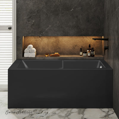 Voltaire 60 x 32 Right Drain Soaking Alcove Corner Apron Bathtub in Glossy Black