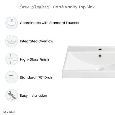 Carre 24" Vanity Top Bathroom Sink Single Hole