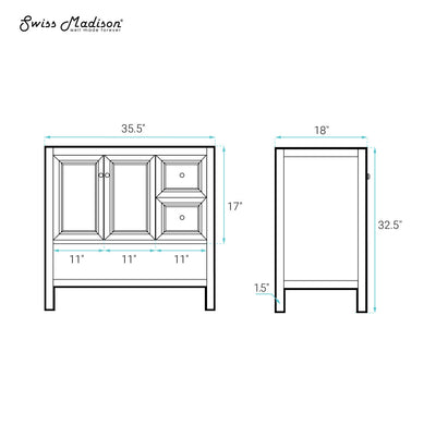 Château 36" Freestanding Bathroom Vanity Cabinet without Top in Brown Oak