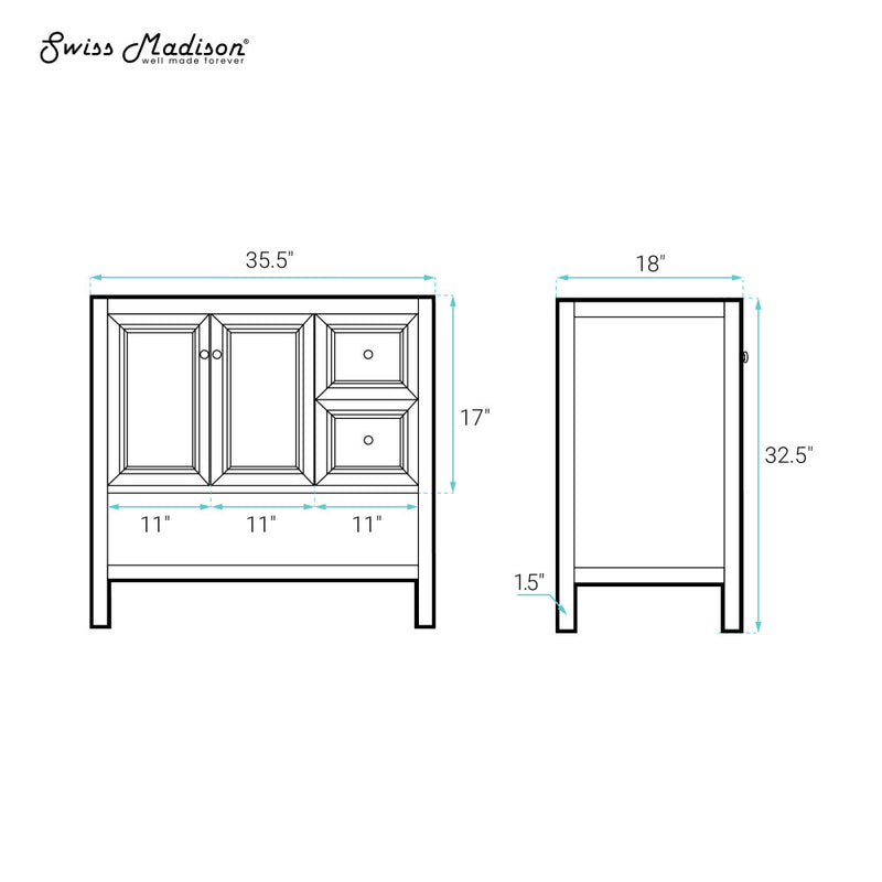 Château 36" Freestanding Bathroom Vanity Cabinet without Top in Brown Oak