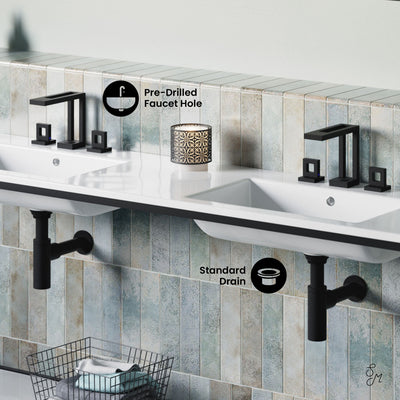 Pierre 72 Double, Freestanding, Open Shelf, Matte Black Metal Frame Bathroom Vanity