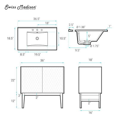 Bosse 36" Freestanding Bathroom Vanity in Black Oak with Black 3-Hole Widespread Sink Top