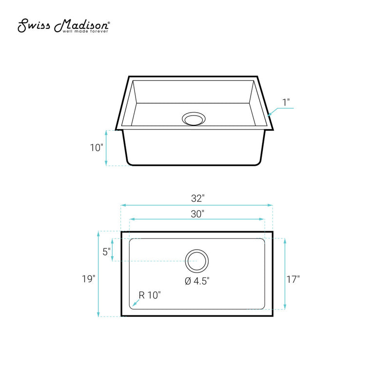 Rivage 32 x 19 Stainless Steel, Single Basin, Undermount Kitchen Sink, Gold