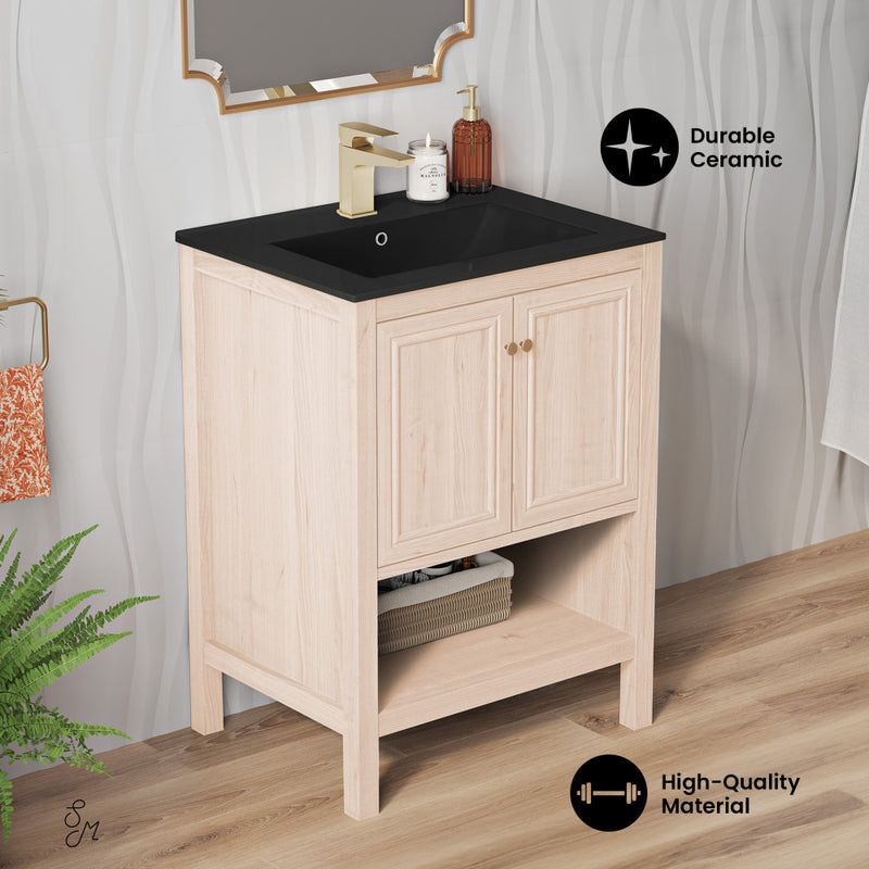 Chateau 24" Freestanding Bathroom Vanity in White Oak with Black Sink Top