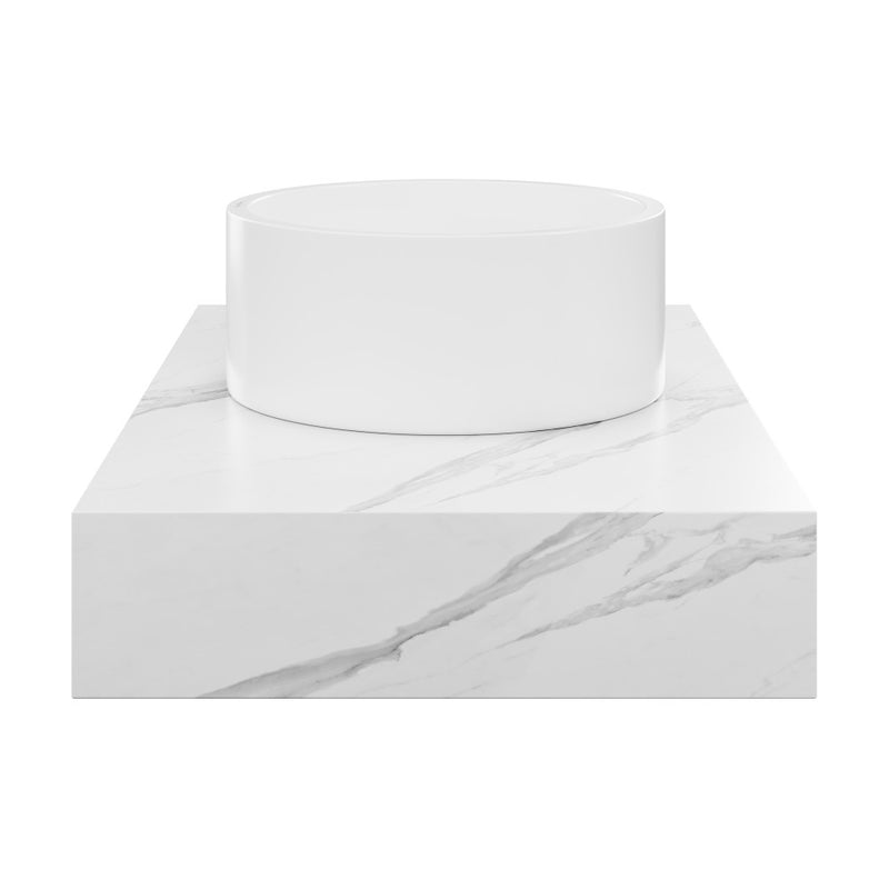 Monaco 36" Floating Bathroom Shelf with Vessel Sink in White Marble