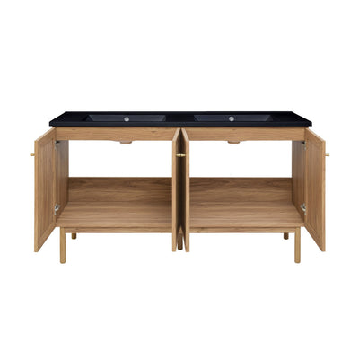 Classe 60" Freestanding Bathroom Vanity in Golden Oak with Black Double Basin Sink Top