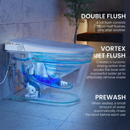 Remi Smart Toilet 12” Rough-in ADA Height in Glossy White with Integrated Tank, Auto-Open Lid, Foot Sensor