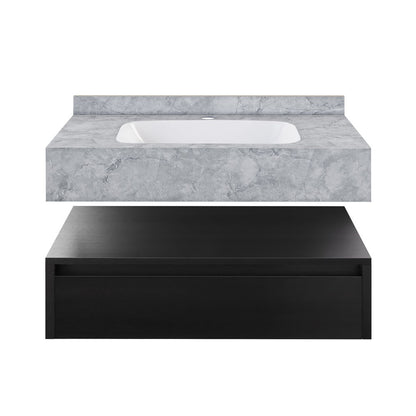 Avancer 36" Wall-Mounted Bathroom Vanity in Black Oak with Storm Gray Sink Top