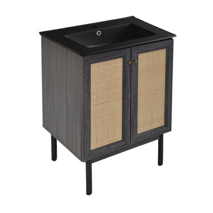 Classe 24" Freestanding Bathroom Vanity in Black Oak with Black Sink Top