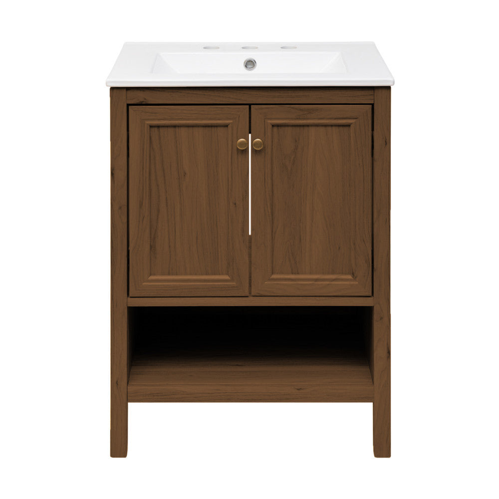 Chateau 24" Freestanding Bathroom Vanity in Brown Oak with 3-Hole Widespread Sink Top