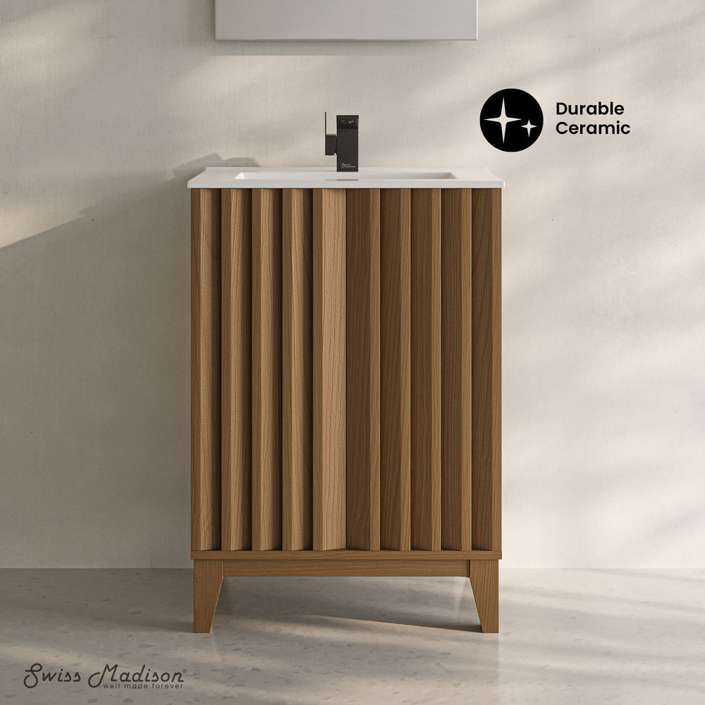 Troyes 24" Freestanding Bathroom Vanity in Brown Oak with Sink Top