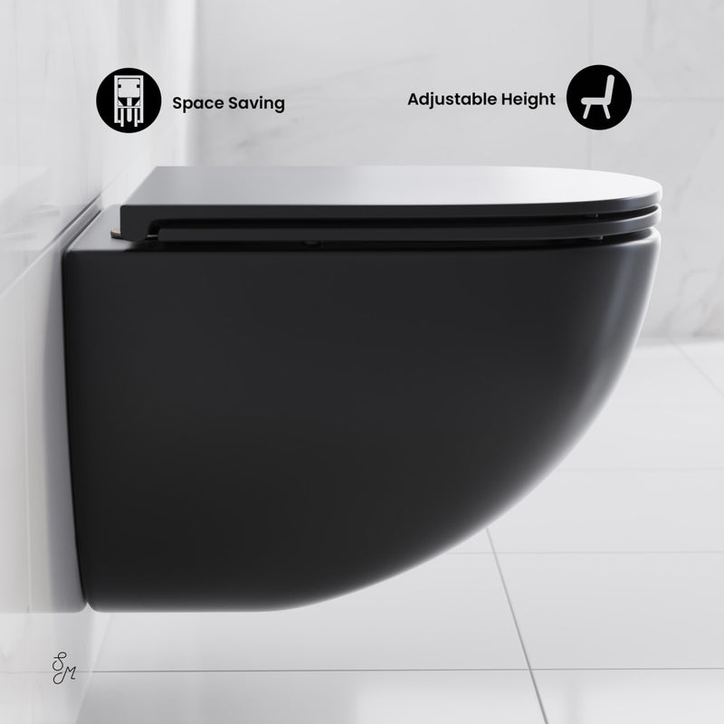 St. Tropez Wall-Hung Toilet Bundle 0.8/1.6 GPF Dual Flush in Matte Black with Black Flush Plate