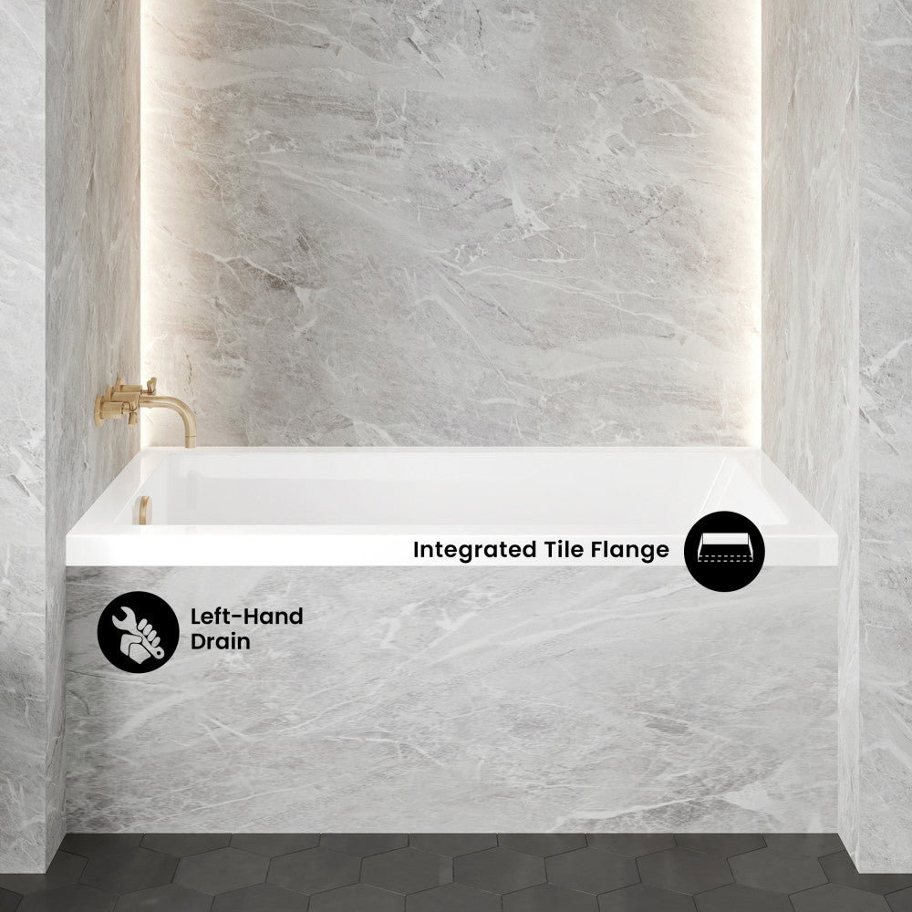 Voltaire 54 x 30 Left Drain Soaking Alcove Bathtub in Glossy White