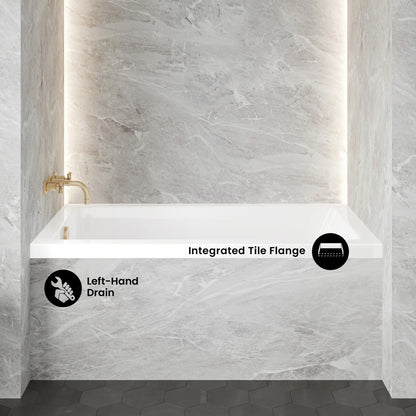 Voltaire 54 x 30 Left Drain Soaking Alcove Bathtub in Glossy White