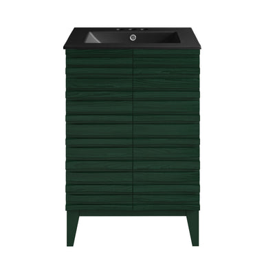 Cascade 24" Freestanding Bathroom Vanity in Green Oak with Black 3-Hole Centerset Sink Top
