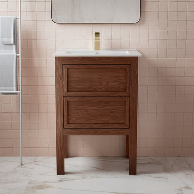 Nadar 24" Freestanding Bathroom Vanity in Brown Oak with Sink Top