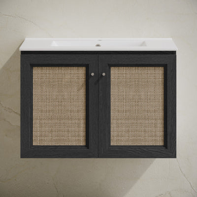 Classe 30" Wall-Mounted Bathroom Vanity in Black Oak with Single Faucet Hole Vanity Top