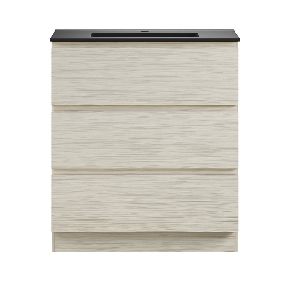Liberte 30" Freestanding Bathroom Vanity in White Oak with Black Sink Top