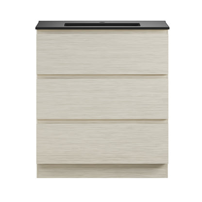 Liberte 30" Freestanding Bathroom Vanity in White Oak with Black Sink Top