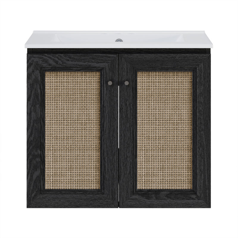 Classe 24" Wall-Mounted Bathroom Vanity in Black Oak with Centerset Faucet Holes Vanity Top