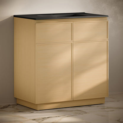 St. Tropez 36" Freestanding Bathroom Vanity in Natural Oak with Black Sink Top
