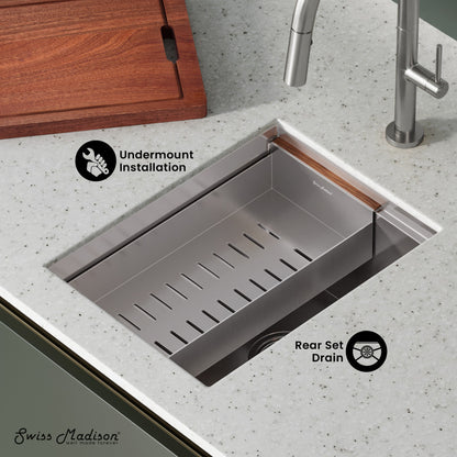 Rivage 15 x 19 Single Basin Undermount Kitchen Workstation Sink