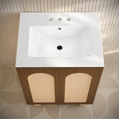 Plaisir II 24" Freestanding Bathroom Vanity in Brown Oak with 3-Hole Centerset Sink Top