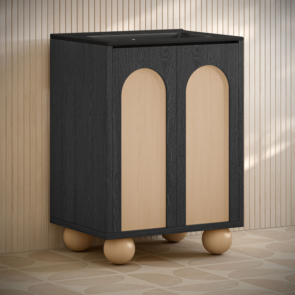 Porte 24" Freestanding Bathroom Vanity in Black Oak with Black 3-Hole Widespread Sink Top