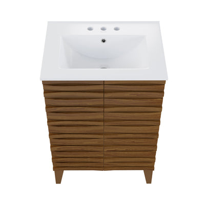 Cascade 24 in. Brown Oak Bathroom Vanity With White, 3-Hole Ceramic Sink Top