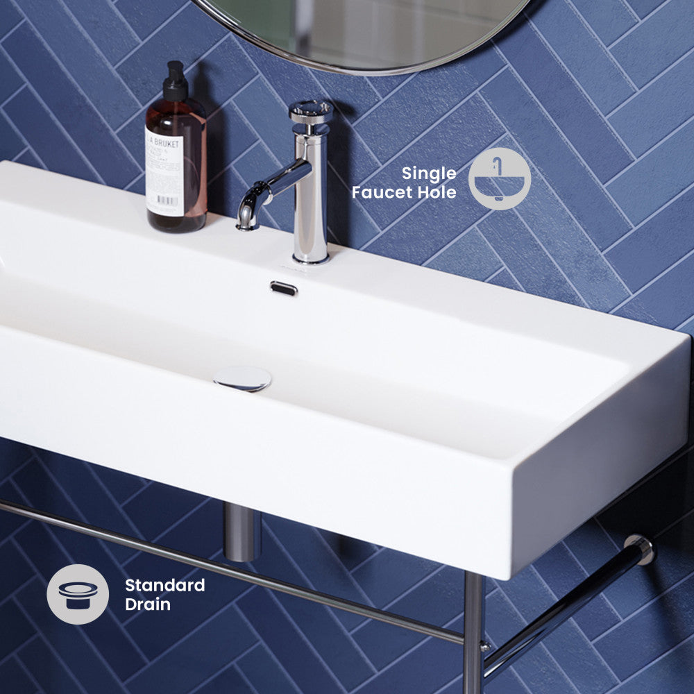 Claire 40 Ceramic Console Sink White Basin Chrome Legs