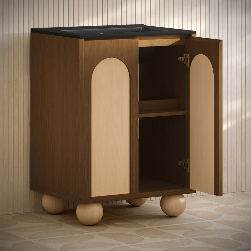Plaisir II 24" Freestanding Bathroom Vanity in Brown Oak with Black 3-Hole Widespread Sink Top