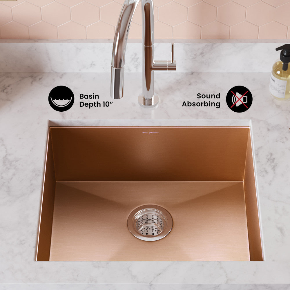 Tourner 21 x 18 Stainless Steel, Single Basin, Undermount Kitchen Sink, Rose Gold