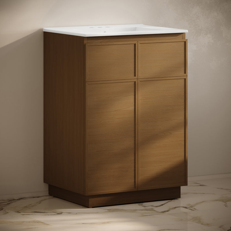 St. Tropez 24" Freestanding Bathroom Vanity in Brown Oak with 3-Hole Centerset Sink Top