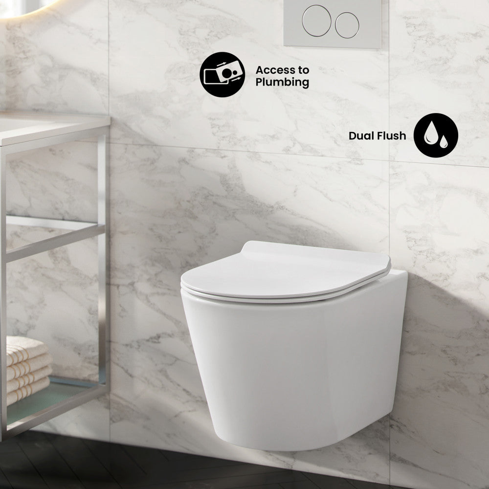 Calice Wall-Hung Toilet Bundle 0.8/1.6 GPF Dual Flush in Glossy White with Flush Plate