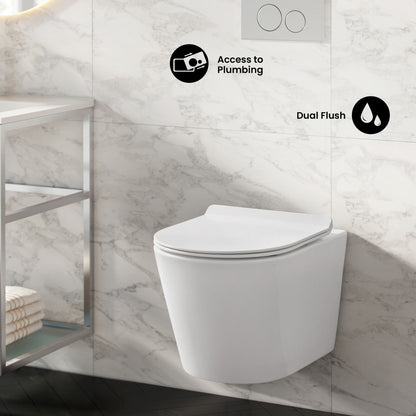 Calice Wall-Hung Toilet Bundle 0.8/1.6 GPF Dual Flush in Glossy White with Flush Plate