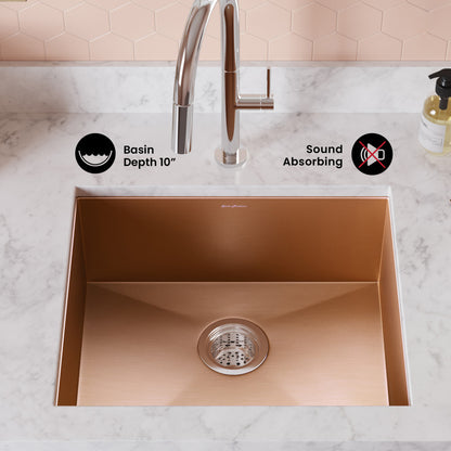 Tourner 21 x 18 Stainless Steel, Single Basin, Undermount Kitchen Sink, Rose Gold
