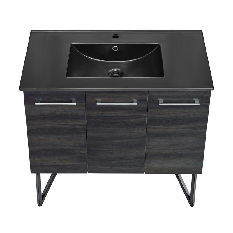 Annecy 36 in. Black Walnut Bathroom Vanity With Black Ceramic Sink Top