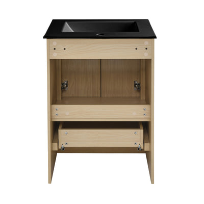 Virage 24 in. Brown Oak Bathroom Vanity With Black Ceramic Sink Top