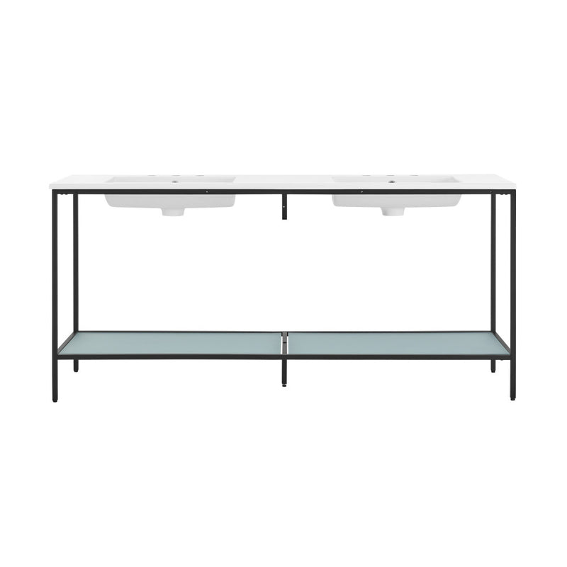 Pierre 72 Double, Freestanding, Open Shelf, Matte Black Metal Frame Bathroom Vanity