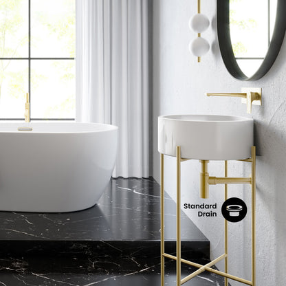 Monaco 16.5" Round Console Sink, White Basin Brushed Gold Legs