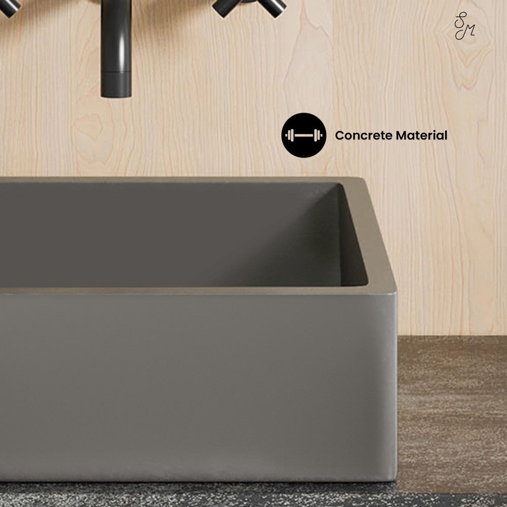 Lisse 15.5" Square Concrete Vessel Bathroom Sink in Dark Gray