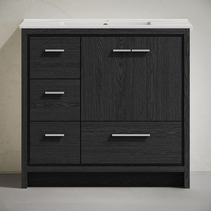 Virage 36" Freestanding Bathroom Vanity in Black Oak with Sink Top